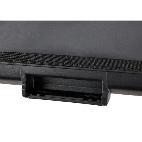 Close-up of ToughSystem Two Point Zero Compact Tool Bag's waterproof base and bungee cord for quick access compartments on jobsite