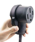 Person holding 6-50P to 14-50R EV Charger Adapter Cord for 220V 50 Amp Outlets, showing the 14-50R connector.