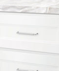 Hollywood Hills 4486 Cabinet Pull 6 Inch Center To Center Solid Brass Hardware installed on white kitchen drawer