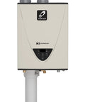 Heavy Duty Natural Gas Tankless Water Heater Indoor With Rock Solid Scaling Prevention Ultra Low Nox Condensing System 160000 Btu Output front view with control panel.