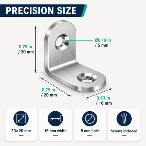 Killer Stainless Steel L Brackets For Shelves With 80 Heavy Duty Screws Slick Hardware Kit For Diy Repair size specifications 20x20mm