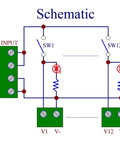 Schematic diagram of Din Rail Mount 12 Channel Rocker Switch DC Power Distribution Strip Module showing DC input connections.