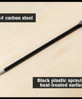 Heavy Duty Rolling Head Indexing Pry Bar Set Three Piece Carbon Steel Kit With Adjustable Leverage Hooks And Pointed Tips For Auto Body Work That Brings A Seriously Sick Vibe To Your Daily Grind on a wooden background displaying heat-treated surface.