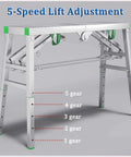 Adjustable Steel Scaffolding Ladder Workbench Built Like A Tank With 800 Lbs Load Capacity And Non Slip Pads For Heavy Duty Construction DIY Projects Converts To Rugged Portable Scaffold Platform showing 5-speed lift adjustment gear levels.