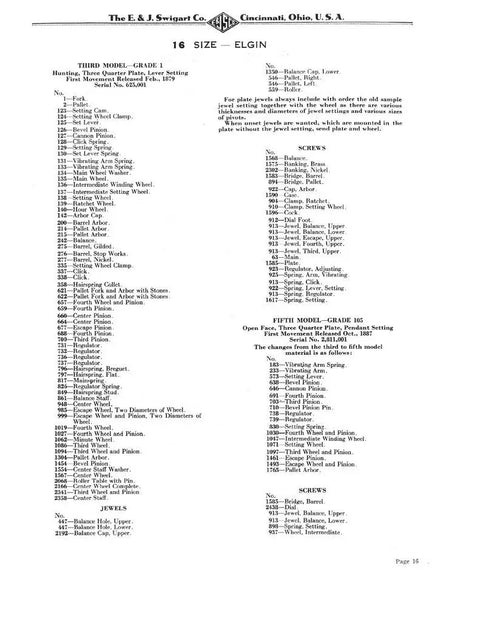 Guide To American Watch Movements With Detailed Diagrams And Parts For Elgin Hamilton Illinois Waltham Bulova And More, Elgin 16 Size Diagram