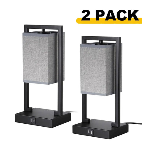 Industrial Bedside Lamp Set of 2 With Touch Control, Dimmable Desk Lamps For Bedroom And Living Room, USB Port, Linen Shade