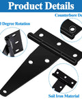 3 Inch Barn Door Hinges 8 Pack Black T Hinges 6Hole 270 Open Angle Weatherproof details with counterbore design