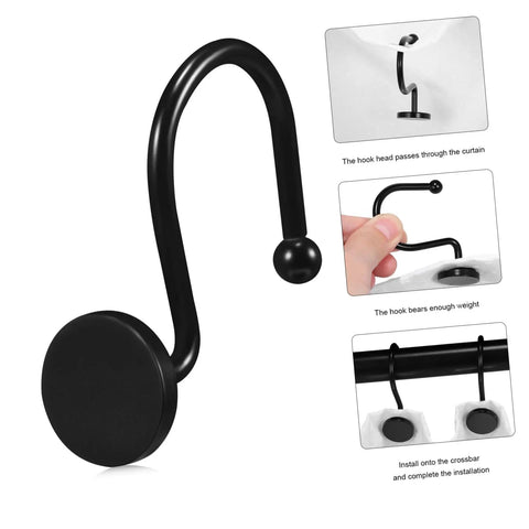 Rustproof Metal Shower Curtain Rings 12 Piece Set For Bathroom With Easy Glide Hanging Hooks Smooth Sliding Durable Quick Install Modern
