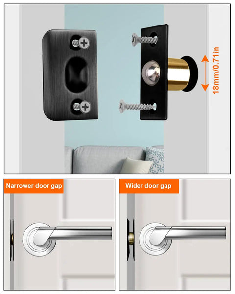 Invisible Drive-In Closet Ball Catch Hardware, 2 Pack Black Finish, Adjustable Ball Latch with door gap diversity