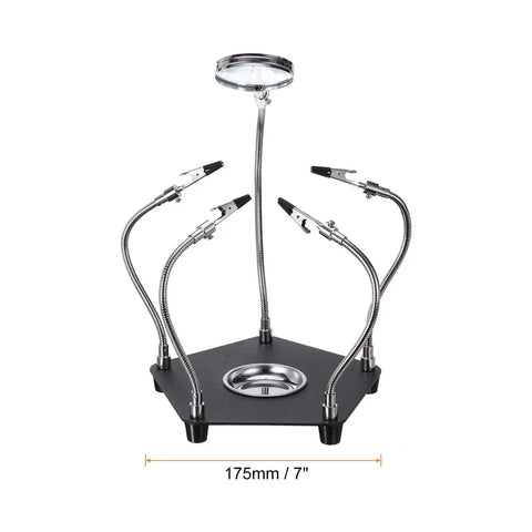 Soldering Helping Hands With 3X Magnifying Glass 4 Rotatable Alligator Clips Magnetic Base Stand Gooseneck Arms for PCB Electronics Repair
