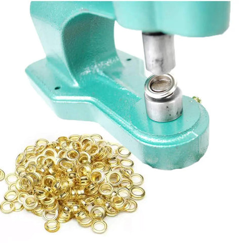 Heavy Duty Hand Grommet Press Kit With Three Die Sets One Quarter Inch Three Eighths Inch And One Half Inch And 1500 Golden Eyelets