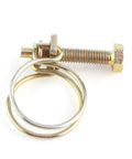 Close-up of Ten Pieces Stainless Steel Double Wire Hose Clips Adjustable Clamp Set For Water Hose Barb Pipe Fastener Zinc Plated For Strong Clamping Force And Smooth Edges Ideal For 16-19mm Hoses