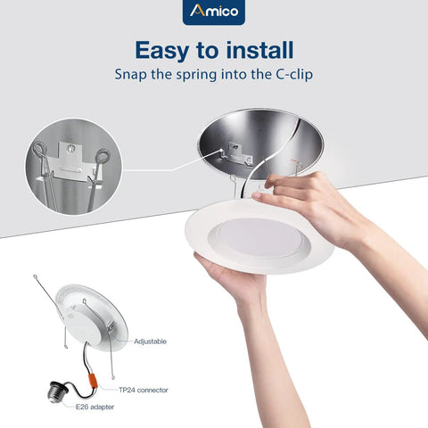 Installation demo of Five To Six Inch LED Recessed Can Lights Kit, 20 Pack, Dimmable, IC and Damp Rated, Smooth Trim