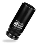 Heavy Duty 1/2 Inch Drive 22mm Deep Well Metric Impact Socket CR-MO Steel 6 Point Radius Corner Design Square Chamfered Opening