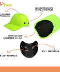 Baseball Bump Cap Hard Hat Safety Helmet 5 Pack Reflective Neon Yellow Twill Breathable Lightweight Adjustable Hook and Loop Fit One Size Fits Most Men and Women with ventilation holes and inner foam pad details