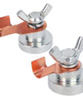 Two Pack Welding Magnetic Grounding Clamps for Secure Metal Work with Large and Small Magnets in silver and copper finish