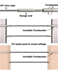 Stainless Steel Deck Cable Railing Kit For Three Sixteenths Inch Cable System Low Profile Hidden Stud Tensioners 20 Piece Set diagram