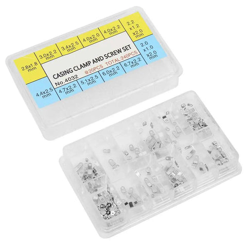Watch Case Clamp Adapter Kit 240 Pcs For 2824 2836 2846 Movements with storage box and organized components