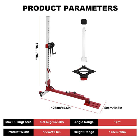 Product dimensions of 3 In 1 Car Body Dent Repair Kit With Adjustable Pulling Lever And Nylon Casters, 1322 lbs pull power