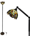 Tiffany Style Stained Glass Floor Lamp With Swivel Arm 72 Inch Tall Angle Adjustable Reading Light Antique Amber Yellow Dragonfly Shade
