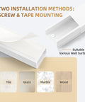 Cable Hider For Walls 315 Inch Long Cord Covers showing screw and tape mounting methods on various surfaces.