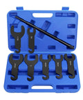 8 Piece Pneumatic Fan Clutch Wrench Set For Auto Repair With Beefy Heavy Duty 7 Driving Wrenches Including 22Mm 32Mm 36Mm 40Mm 47Mm 48Mm 51Mm To Fasten Or Loosen Fan Clutch And Water Pump Nuts Universal Fit For Most Car Brands. Blue case with 7 carbon steel wrenches