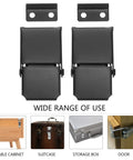 Two Pack Stainless Steel Buckle Latches Black Toggle Hasp For Cabinets And Boxes, shown with installation examples, durable lock hardware