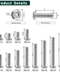 Badass M6 Security Torx Button Head Machine Screws 30 Pack Kit With Included T30 Driver Bit Made From Slick 304 Stainless Steel full size chart.