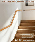 Rock Solid 2 Foot Wooden Stair Railing Wall Mount Handrail For Indoor Outdoor Stairs Smooth Finish with flexible mounting options.