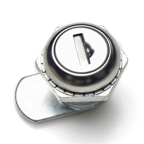Close-up of Dimple Brass Cabinet Lock with Cam for doors and cupboards, showcasing heavy duty security locking mechanism for vending machines.