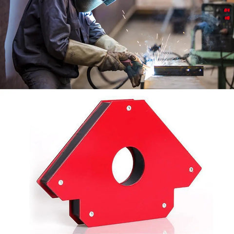 Welder using Six Piece Tough Welding Magnets Set For Multi Angle Welding And Hands Free Projects, shown in close-up with sparks