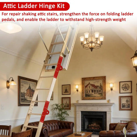 4 Pack Attic Ladder Hinge Kit For Folding Stairs Beefed Up Wobble Free Herringbone Pivot Joint Replacement Heavy Gauge Zinc Plated Steel Hardware Industrial Rigidity For High Vertical Load on folding attic ladder