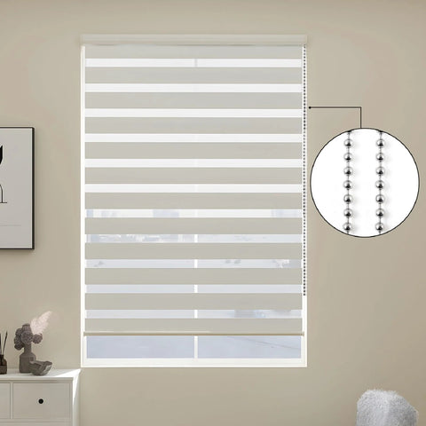 120 Inch Beaded Ball Pull Chain Extension for Roller Shades, stainless steel bead chain extender installed on blinds.