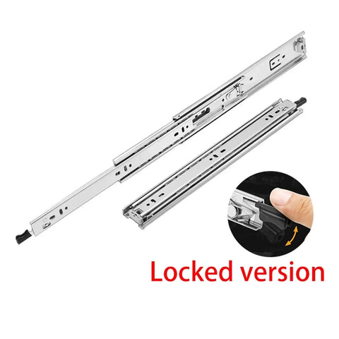 Beefy 150 Lb Heavy Duty Locking Drawer Slides Full Extension Ball Bearing Rails for Cabinets, Silent Open Close, Rust Resistant Electroplated or Powder Coated Finish, Durable, Smooth Operation for High Use Drawers locked drawer slide set