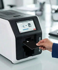 User inserting a cleaning card into Evolis Avansia ID printer using Top Tier Cleaning Cards For Evolis Avansia ID Card Printer 50 Pack Roller Maintenance Kit.