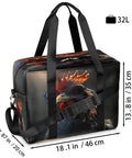 Waterproof Weekender Carry On Duffel For Women Durable Gym Bag And Overnight Travel Tote Lightweight Tear Resistant Polyester Black Rooster Design bag with dimensions 18.1 x 13.8 inches.