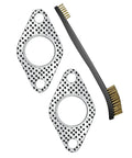 Two 1.5-inch exhaust flange gaskets with 37mm bore and two bolt holes; includes brass-bristle cleaning brush.