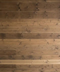 Top Shelf Saddlewood Reactive Interior Wood Stain Water Based VOC Free Blend Brings A Heavy Duty Warm Leather Vibe To Rustic Ranch And Craftsman Spaces Pro Grade Smooth Roll Out Massive 55 Gallon Drum Finish on richly stained wooden ceiling planks.