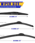 Honda Pilot Windshield Wiper Blades Set Of 3 Replacement OEM Quality 26 Inch 24 Inch 14 Inch U Hook Front Wipers size chart