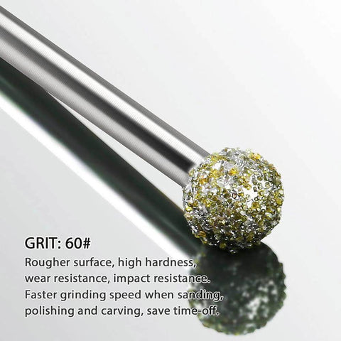 Diamond grinding ball bit with 1/8-inch shank, 60 grit for stone carving and polishing