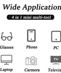 Two Pack Handy Mini Eyeglasses Screwdriver Set 4 In 1 Repair Tool text and icons for glasses, phone, laptop, camera, TV