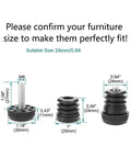 Diagram showing dimensions of 1 Inch Furniture Leveling Feet Set, 25mm OD Round Insert Adjustable Levelers for tables and cabinets.