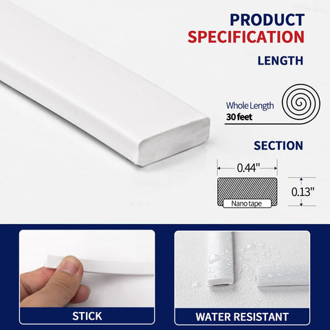 White Peel And Stick Trim For Backsplash Tile Edges 30 Ft Self Adhesive Flexible Corner Decor Waterproof PVC Trim cross section view