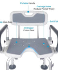 Heavy Duty Shower Chair With Detachable Arms And Back 350 Lb Capacity Non Slip Bath Seat With U-shaped cutout and grab bar
