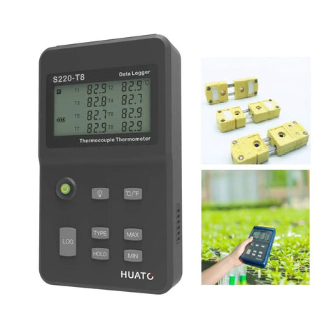 Mini K Type Thermocouple Wire Connectors Set, 10 Pcs Male Plugs For Quick Plug In And Play Temperature Monitoring, with data logger
