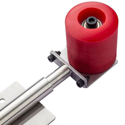 Heavy Duty Manual Edge Banding Machine Roller Replacement Wheel Made Of Stainless Steel For DIY Woodworking Projects Precision Polyurethane Tooling Part 11cm Size with red polyurethane wheel.