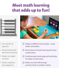 AR Powered Math Games Kit For Kids Ages Five To Seven With Numbers And Operators A Hands On Learning Toy That Turns Your Phone Or Tablet Into A Fun STEM Challenge With 250 Plus Levels And Story Based Puzzles Perfect Christmas Gift, child using tablet, abacus and number pieces