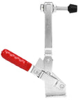 Supercharge Your Workshop Setup With This Hustle Ready Quick Release Vertical Toggle Clamp equipped with long arm and non slip grip handles for woodworking jigs, red handle.