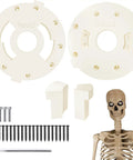 12 Foot White Giant Skeleton Head Bracket Kit Replacement Part With Neck Male And Female Sides 20 Black Screws 5 White Screws And Hex Wrench Fits 12 Foot Giant Halloween Skeleton Props For Easy Home Display showing components and skeleton.