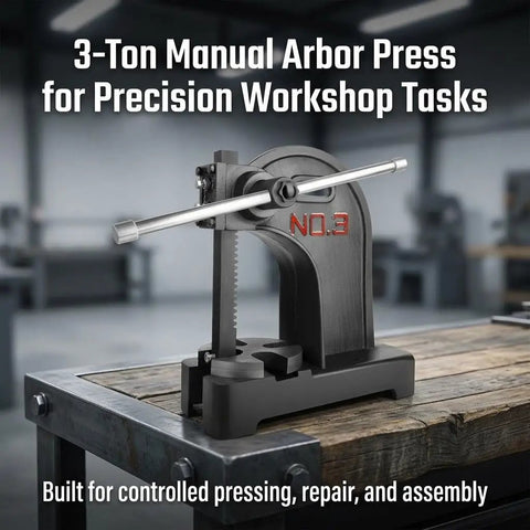 3 Ton Arbor Press Machine With Heavy Duty Cast Iron Base Steel Anvil Plate Delivers 6612 Lbs Force for precision workshop tasks